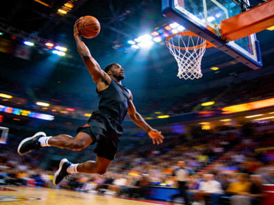 篮球运动员扣篮的精彩瞬间